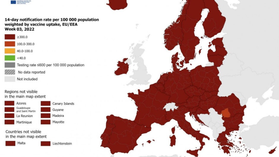 ECDC: Στα ύψη τα κρούσματα λόγω Όμικρον – Στο βαθύ κόκκινο η ΕΕ