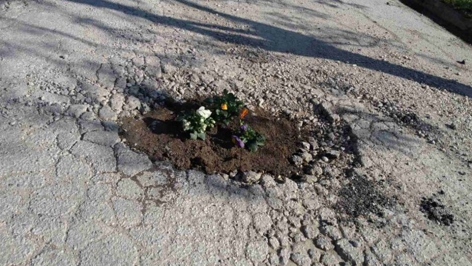 Τρολάρουν το Δήμο Τρικκαίων: Φύτεψαν λουλούδια σε… λακκούβες στο δρόμο (φωτ.)