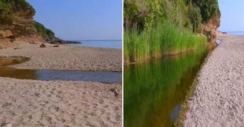 Η ξεχωριστή παραλία της Λάρισας με τα κρυστάλλινα νερά, τους καταρράκτες 30 μέτρων και τους τρεις κολπίσκους (βίντεο)