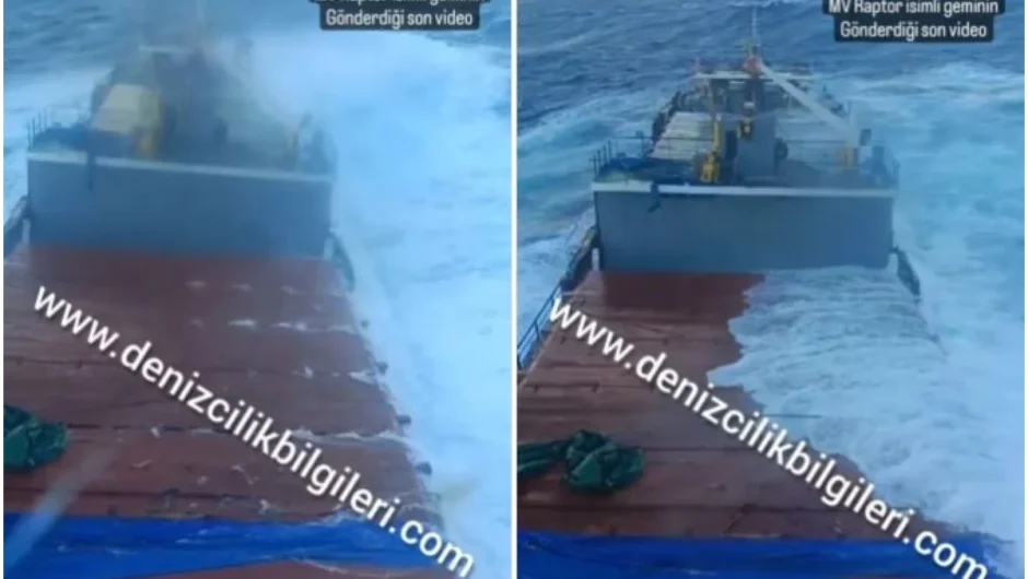 Οι δραματικές στιγμές κατά της οποίες το Raptor δίνει μάχη με τα κύματα ανοιχτά της Λέσβου κι ενώ η πρύμνη του έχει ήδη βυθιστεί.