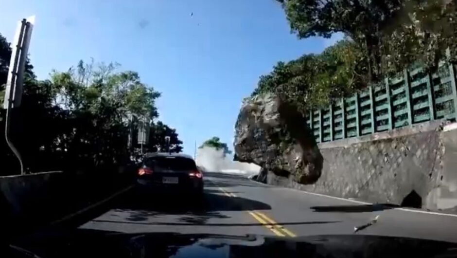 Ταϊβάν: Βίντεο που κόβει την ανάσα την ώρα του φονικού σεισμού – Bράχος ισοπεδώνει όχημα (Video)