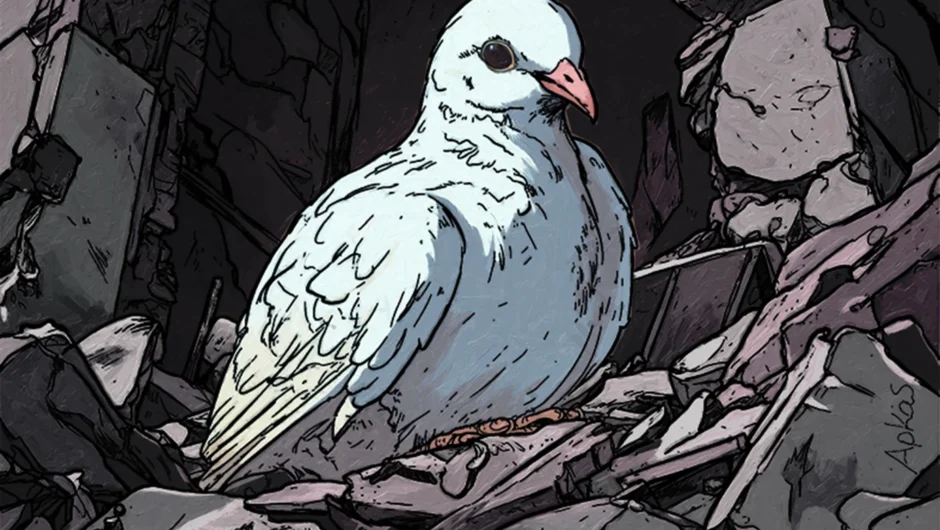 Με ένα λευκό περιστέρι μέσα στα ερείπια λέει «καλημέρα» ο Αρκάς