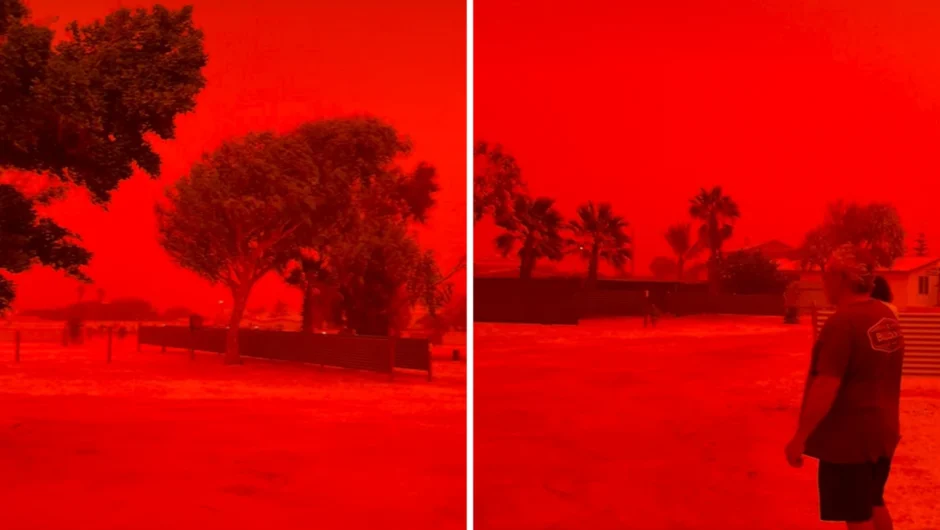 Απόκοσμο σκηνικό στη Δυτική Αυστραλία μετά το πέρασμα κυκλώνα – Ο ουρανός «βάφτηκε» κόκκινος, δείτε βίντεο